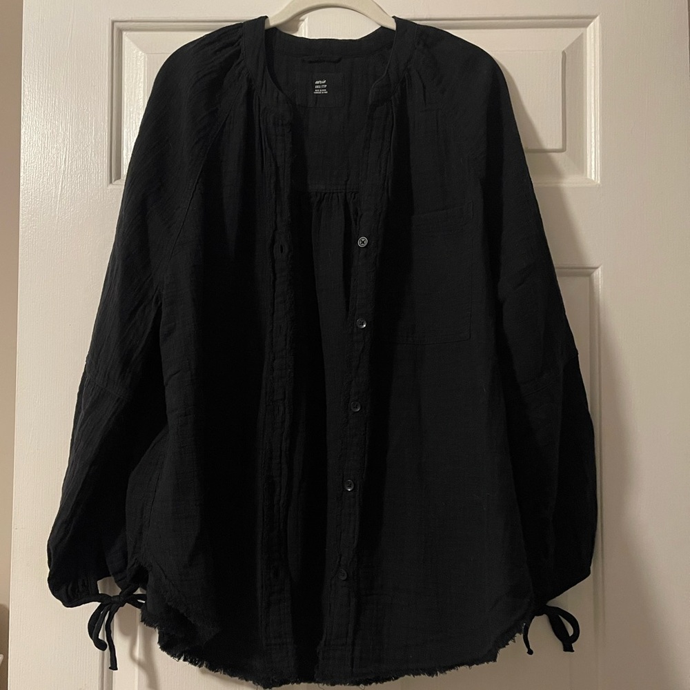 Aerie Black Textured Beach Top